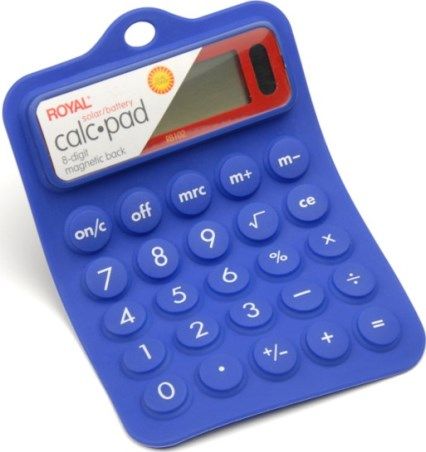 Royal RB102 Flexible Rubber Calculator, Blue, 8-digit, Flexible full rubber body & keyboard, Dual Power, Built in hanger, Full-function memory, Percent key, Square root key, Dimensions 0.5 x 3.75 x 5.5, UPC 022447293111 (RB-102 RB 102 29311R)