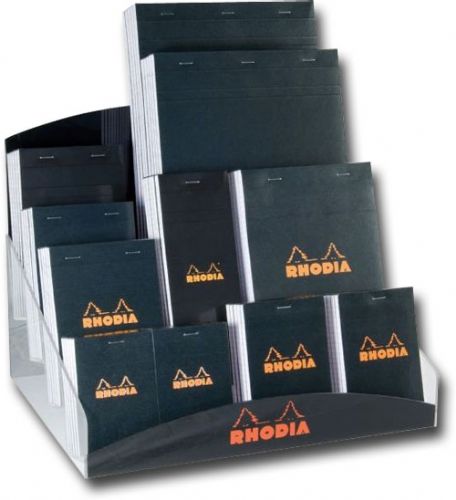Rhodia RB26D Sketch/Memo Pad Display; Handy, economical white sketch/memo pads, with violet 5x5 squares per inch grid lines; Sheets are approximately 20 lbs; basis weight and perforated for quick tear-off; For various home, school, office, studio, and field uses; 80-sheet pads; UPC 088354810315 (RHODIARB26D RHODIA RB26D RB 26D RB26 D RHODIA-RB26D RB-26D RB26-D)