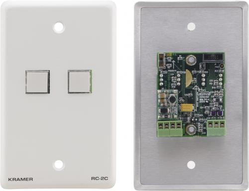 Kramer Electronics RC-2C Wall Plate - RS-232 & IR Controller; 1 RS-232 Port - Controls a device via serial control protocols; 1 IR Port - Controls a device via IR protocols; Optional Ports - Add control ports with the PL-18 Control Port Expander; Memory - Up to 4 commands per macro and 4 toggling macros per button; Size - Wall Plate - 1 gang European or US; PORTS: 1 RS-232 on a terminal block connector; 1 IR OUT on a terminal block connector; POWER CONSUMPTION: 12V DC, 40mA (RC2C RC-2C RC-2C)