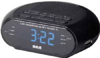 RCA RC207 USB Charging Clock Radio; Built-in USB charging: supports smartphones, eReaders and most tablets; Fits with iPad, iPhone and iPod; Works with Android; 0.6-inch blue LED; FM radio with presets; Dual wake for multiple users; Sleep and Snooze functions; Wake to radio or alarm; Battery back-up; UPC 044476086526 (RC-207 RC 207) 
