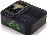 RCA RC250BK Soundflow Wireless Dock with Clock Radio; Large 0.9-in LED clock display; Just play a song on your smartphone and place it on the Soundmat; No pairing, no cables, no WiFi required; Compatible with virtually any mobile device with speakers; Built-in USB charging (supports most smartphones, eReaders and tablets); FM radio with presets; Dual wake, sleep, and snooze functions; UPC 044476104848 (RC-250BK RC 250BK RC250B RC250)  