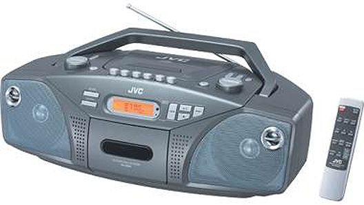 JVC RCEZ32 Digital Tuner and Remote, AM FM Casette CD Boombox,  Plays CD, CD-R/-RW, Cassette deck, Digital AM/FM tuner with presets, Backlit display, Program/random/repeat play, CD synchro recording, 2 watts per channel, min. RMS, driven into 4 ohms, at 1 KHz Power Output, FLAT/CLASSIC/ROCK/JAZZ/POP EQ Patterns, Hyper-Bass Sound System (RCEZ-32 RCEZ32 JVCRCEZ32 JVC-RCEZ32)