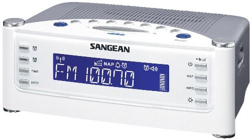 Sangean RCR-22 FM-RDS (RBDS)/AM/Aux-in Tuning Clock Radio with Radio Controlled Clock, White, 14 Memory Preset Stations (7 FM, 7 AM), Radio Controlled Clock Available from DCF/WWVB, Display Backlight Adjustment, Easy to Read LCD Display, 2 Alarms by Radio or HWS (Humane Wake System) Buzzer, Adjustable Snooze Function, Adjustable Nap Timer, UPC 729288059226 (RCR22 RCR 22 RC-R22)