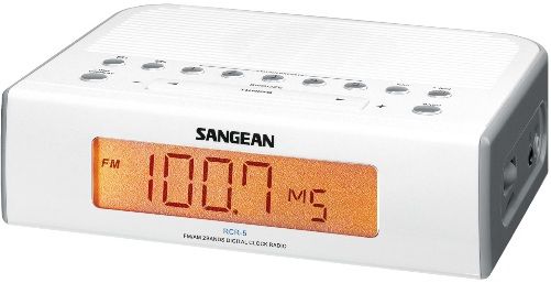 Sangean RCR-5 FM/AM Digital Tuning Clock Radio, White, 10 Memory Preset Stations (5 FM, 5 AM), Weekday/Weekend/Daily/Once Timer Selection, Adjustable Tuning Step, Dual Alarm Timer, HWS (Humane Wake System) Radio/buzzer, Snooze Timer, Adjustable Nap Timer, Adjustable Sleep Timer, UPC 729288029205 (RCR5 RCR 5 RC-R5)