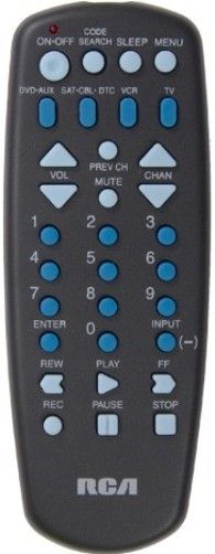 RCA RCU404R Universal Remote Control for 4 Devices, Compact Palm Size, Supports digital TV converter boxes, Easy access to digital TV channels with dash key, Sleep timer, Basic channel, Volume key, Works with over 350 brands; Controls TV, DVD, VCR, and SAT, cable or digital TV converter; UPC 079000314479 (RCU-404R RCU 404R RC-U404R RCU404-R RCU404)