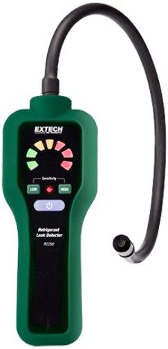 Extech RD200 Refrigerant Leak Detector, Detects All Standard Refrigerants Using a Heated Diode Sensor (SF6, HFC, CFC, HCFC Refrigerants, Halogen Gas, Ethylene, Tetrafluoroethylene, Trichloroethylene, and Most Other Compounds Containing Halogen), Multi-colored LED Light Bar Indicates the Level of Refrigerant Leakage Detected, UPC 793950512005 (RD-200 RD 200)