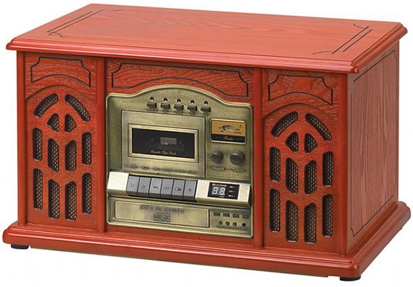 Excalibur RD50 Classic Music Player, 4-in-1, Plays vinyl records, Cassette tapes, CDs and AM and FM radio, Elegant cherry wood finish, 26.00 Weight (RD 50 RD-50)