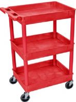 Luxor RDSTC111RD Tub Cart with 2 Shelves, Red; Made of high density polyethylene structural foam molded plastic shelves and legs that won't stain, scratch, dent or rust; Retaining lip around the back and sides of flat shelves; Includes four heavy duty 4" casters, two with brake; Has a push handle molded into the top shelf; UPC 812552013878 (RD-STC111RD RDS-TC111RD RDST-C111RD RDSTC-111RD) 