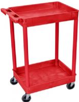 Luxor RDSTC11RD Tub Cart with 2 Shelves, Red; Made of high density polyethylene structural foam molded plastic shelves and legs that won't stain, scratch, dent or rust; Retaining lip around the back and sides of flat shelves; Includes four heavy duty 4" casters, two with brake; Has a push handle molded into the top shelf; UPC 812552013885 (RD-STC11RD RDS-TC11RD RDST-C11RD RDSTC-11RD) 