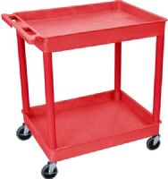 Luxor RDTC11RD Large Tub Cart with 2 Shelves, Red; Made of high density polyethylene structural foam molded plastic shelves and legs that won't stain, scratch, dent or rust; Retaining lip around the back and sides of flat shelves; Includes four heavy duty 4" casters, two with brake; Has a push handle molded into the top shelf; UPC 812552018286 (RD-TC11RD RDT-C11RD RDTC-11RD RDTC 11RD) 