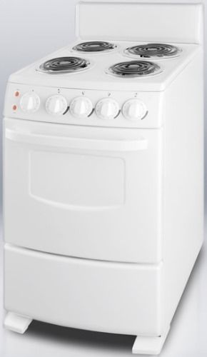 Summit RE20W Electric Range 20-inch with Coil Elements, White, 2.6 cu.ft. Capacity, Extra large oven, Safety knobs, Saftey brake system for oven racks, Leveling legs, Backsplash, All steel and porcelain construction, Color match handle, One 8