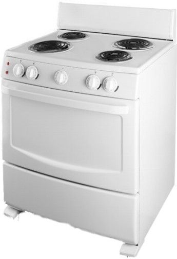 Summit RE304W Electric Range 30-inch with Coil Elements, White, 4.3 cu.ft. Capacity, Extra large oven, Safety knobs, Saftey brake system for oven racks, Leveling legs, Backsplash, All steel and porcelain construction, Color match handle, One 8