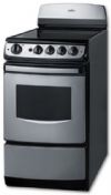 Summit REX207SS  Freestanding Electric Range 20", With 4 Elements, Smoothtop Cooktop, 2.4 cu.ft. Primary Oven Capacity, Viewing Window, ADA Compliant, In Stainless Steel; Four cooking zones, surface features four 6.5" 1200W elements; Textured cabinet, fully finished black cabinet constructed from steel; 20" width, perfectly sized for apartments and smaller home kitchens; UPC 761101052380 (SUMMITREX207SS SUMMIT REX207SS SUMMIT-REX207SS) 