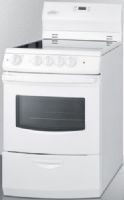 Summit REX242W Wide 24" Electric Range with Lower Storage Drawer, Oven Window and Digital Clock, White Finish, 3.0 cu.ft. Capacity, Smooth ceramic glass top, Backsplash, Oven window with light, Waist-high broiler, Upfront controls, Four cooking zones, Color matched knobs & handle, Indicator lights, Safety brake system for oven racks (REX-242W REX 242W REX242) 