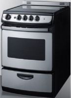 Summit REX245SSRT Wide 24" Electric Range with Low 'Slide-in' Backguard and Storage Drawer, Stainless Steel/Black Cabinet, 3.0 cu.ft. Capacity, Smooth ceramic glass top, Oven window with light, Waist-high broiler, Upfront controls, Four cooking zones, Color matched knobs & handle, Indicator lights, Safety brake system for oven racks (REX-245SSRT REX 245SSRT REX245SS REX245) 