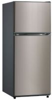 Equator RF423FW-1220SS Apartment Refrigerator 12 CuFt Stainless Steel;  Top Mount; 2 Doors; Automatic Defrost; Low Noise < 4.2dB; 2L Bottle Rack; High Efficiency Compressor; Can Storage Condenser; Reversible Door; 2 Fruit and Vegetable Crispers; 2.8 CuFt Freezer; 9.2 CuFt Refrigerator; Adjustable Leg; Recessed Handle; Mechanical Temperature Control; 134A Refrigerant; Glass Vegetable Crisper Cover; Transparent Door Rac; Egg Tray; Unit 29.5H x 23.6W x 59.8D in, 132.3 lbs; Shipping 31.9H x 25.6W x  