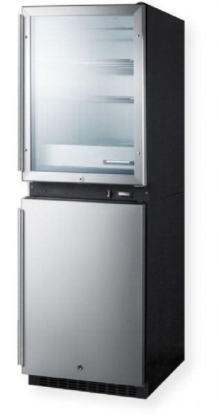 Summit RFBW64 Puretherm Fully Assembled Warming Cabinet & All-refrigerator Stacked Combination, Black Cabinet, 8.6 cu.ft. Capacity, RHD Right Hand Door Swing, Stainless steel interior (warming cabinet), Stainless steel trimmed double pane tempered glass door, Adjustable cantilevered shelves (warming cabinet), Foamed-in-place cabinet, Factory installed lock (RF-BW64 RFB-W64 RFBW-64 RFBW 64)