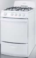 Summit RG200W Slim 20" Width Gas Range with Electronic Ignition and High Backguard, White, 2.41 cu.ft. Capacity, 9100 BTU per Burner, 2 Oven Rack, Broiler Compartment, Continuous Grates, Push-to-turn Knobs, Safety Brake System for Oven Racks, 40.25" Depth with door at 90°, Spark Fuel Type, 4 Burners, Dial Burner Temperature Control (RG-200W RG 200W RG200) 