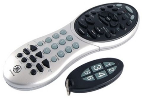 GE General Electric RM24945 Six Device Remote Control with Find It Locator Keyfob, Comprehensive Code Library - over 325 Brands, Use with TV, DVD, Cable or Satellite, VCR, Home Theater & Audio, Use Locator to Find Your Misplaced Remote, 2-Way Operation with the Remote Control, Expandable up to Six Locator Units,30 Feet Range - Works Through Walls, Sofa Cushions (RM-24945 RM 24945)