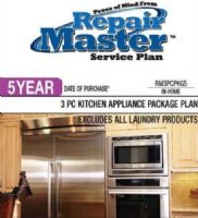RepairMaster RM3PCPKG5 5-Year 3-Piece Kitchen Appliance Package Plan (DOP), This Plan is inclusive of the manufacturer's warranty and may be sold when purchasing 3 kitchen appliances, except for combination appliances, UPC 720150604179 (RM3-PCPKG5 RM3 PCPKG5 RM3PC-PKG5 RM3PC PKG5 RM3PCPKG) 