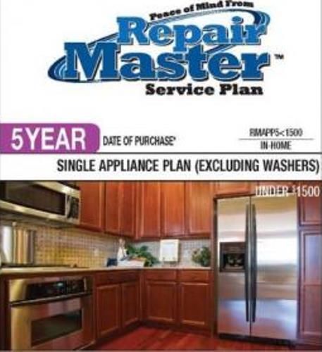 RepairMaster RMAPP5U1500 5-Years Single Appliance Plan Except Washers Under $1500, UPC 720150603318 (RMAPP-5U1500 RMAPP 5U1500 RMAPP5U-1500 RMAPP5U 1500)