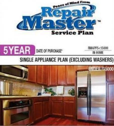 RepairMaster RMAPP5U15000 5-Years Single Appliance Plan Except Washers Under $15000, UPC 720150603332 (RMAPP-5U15000 RMAPP 5U15000 RMAPP5U-15000 RMAPP5U 15000)