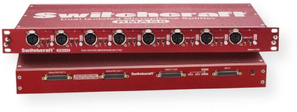 SWITCHCRAFTRMAS8 3-WAY Dual Isolated Audio Splitters; Line level pad on each input channel for either mic or line level audio; Ground lift on each isolated output helps eliminate ground loops; Frequency Response: 10Hz - 20kHz at +/-0.5dB, ref 1kHz; Maximum Input Level: +4dBu at at 20Hz with 1 Percent THD+Noise; Input Impedance: less than 390Ω at 1kHz; Output Impedance: less than 200Ω at 1kHz; Common Mode Rejection Ratio (CMRR): more than 108dB at 60Hz (SWITCHCRAFTRMAS8 DEVICE SOUND S