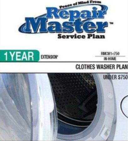 RepairMaster RMCW1U750 1-Year Clothes Washers Service Plan Under $750, UPC 720150603219 (RMC-W1U750 RMCW-1U750 RMCW 1U750 RMCW1 U750)