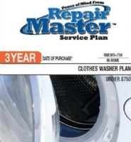RepairMaster RMCW3O750 3-Year Clothes Washers Service Plan from DOP Under $750, UPC 720150603295 (RMC-W3O750 RMCW-3O750 RMCW 3O750 RMCW3 O750) 