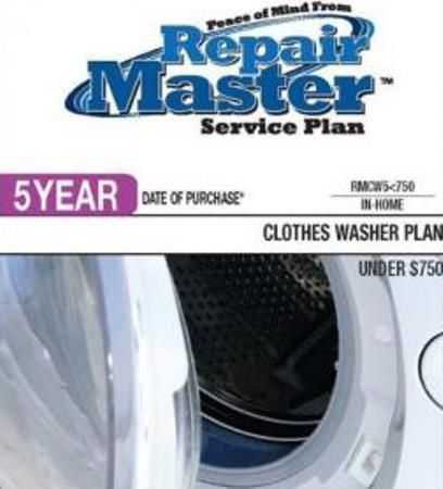 RepairMaster RMCW5O750 5-Year Clothes Washers Service Plan Under $750 from DOP, UPC 720150603356 (RMC-W5O750 RMCW-5O750 RMCW 5O750 RMCW5 O750)