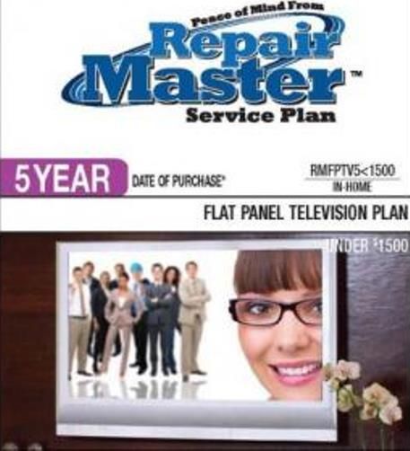 RepairMaster RMFPTV5U1500 5-Year Flat Panel Television Plan Under $1500, Cover an LCD Flat Panel TV, an LED Flat Panel TV, a Plasma TV, an LCD/Video Combo TV, a Plasma/Video Combo TV, or an LCD or LED projector, UPC 720150603783 (RMFPTV5-U1500 RMFPTV5U 1500 RMFPTV1500 RMFPTV5 U1500)