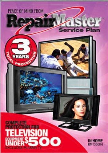 Warrantech RMT3500H RepairMaster Service Plan 3 Year Warranty For Television Equipment Under $500 (Excluding Plasma TVs) (RMT3500H, RMT-3500H, RMT3500, RMT-3500)