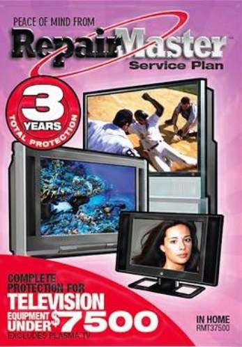 Warrantech RMT37500 RepairMaster Service Plan 3 Year Warranty For Television Equipment Under $7500 (Excluding Plasma TVs) (RMT37500, RMT-37500, RMT3750, RMT-3750)