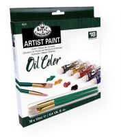 Royal & Langnickel ROIL18 Oil Paint 18-Color Set; Smooth, full body oil paints for uniform consistency; Use colors full strength for bold, opaque coverage or mix together for more color tints; Create thick texture with a painting knife instead of a brush; 12ml tubes; 18 colors and 2 brushes; Shipping Weight 1.00 lb; Shipping Dimensions 8.00 x 8.88 x 1.12 in; UPC 090672028600 (ROYALLANGNICKELROIL18 ROYALLANGNICKEL-ROIL18 ROYALLANGNICKEL/ROIL18 ARTWORK) 