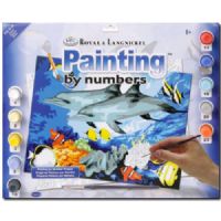 Royal And Langnickel PJL10 Painting by Numbers, 11.25" x 15.38", Junior Large Set Dolphins; A wide range of junior level designs on a larger scale; Teaches the benefits of color mixing and enhances your painting techniques; Each set includes 10 acrylic paints, 1 quality taklon brush, painting board with preprinted design lines, and easy-to-follow instructions; UPC 090672994097 (ROYALANDLANGNICKELPJL10 ROYAL AND LANGNICKEL PJL10 ALVIN PAINTING NUMBERS DOLPHINS) 