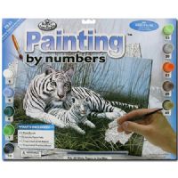 Royal And Langnickel PJL22 Painting by Numbers, 11.25" x 15.38", Junior Large Set White Tigers; A wide range of junior level designs on a larger scale; Teaches the benefits of color mixing and enhances your painting techniques; Each set includes 10 acrylic paints, 1 quality taklon brush, painting board with preprinted design lines, and easy-to-follow instructions; UPC 090672056566 (ROYALANDLANGNICKELPJL22 ROYAL AND LANGNICKEL PJL22 ALVIN PAINTING NUMBERS WHITE TIGERS) 