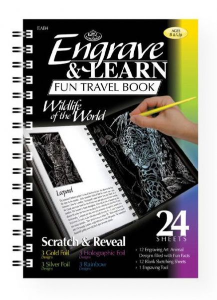 Royal & Langnickel EAB4 Engrave & Learn Fun Travel Book Wildlife of the World; Includes 12 engraving art designs with fun facts, 12 blank sketching sheets, and an engraving tool; Book size: 7