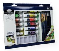 Royal & Langnickel RD844 Essentials 21-Piece Acrylic Painting Set; Set includes 21 pieces: (12) 12ml acrylic paints, 3 brushes, 1 each 10-sheet artist pad, graphite pencil, palette knife, six well palette, white eraser, pencil sharpener; ; Shipping Weight 1.19 lb; Shipping Dimensions 9.25 x 13.00 x 1.00 in; UPC 090672073082 (ROYALLANGNICKELRD844 ROYALLANGNICKEL-RD844 ESSENTIALS-RD844 PAINTING) 