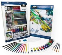 Royal & Langnickel RD854 Essentials Deluxe Acrylic Mixed Media Art Set; Set includes 46 pieces: 12 each 12ml acrylic paints, oil pastels, color pencils, 4 brushes, 1 each 10-sheet artist pad, graphite pencil, palette knife, six well palette, white eraser, pencil sharpener; Shipping Weight 2.25 lb; Shipping Dimensions 12.00 x 17.75 x 1.25 in; UPC 090672079022 (ROYALLANGNICKELRD854 ROYALLANGNICKEL-RD854 ESSENTIALS-RD854 ACRYLIC PAINTING) 