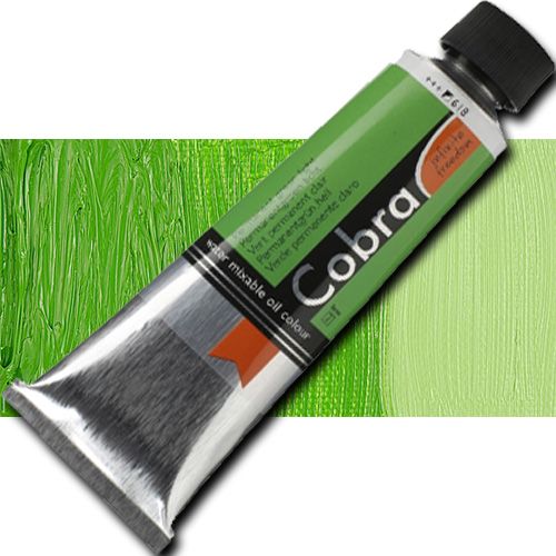 Royal Talens 21056180 Cobra, Water Mixable Oil Color, 40ml, Permanent Green Light; Gives typical oil paint results, such as sharp brush strokes and wonderfully deep colors; Offers a particularly rich range of colors with a high degree of pigmentation and fineness; Easily mixed with water and works without the use of solvents; EAN 8712079312589 (ROYALTALENS21056180 ROYAL TALENS 21056180 C210-56180 C100515595 PERMANENT GREEN LIGHT)