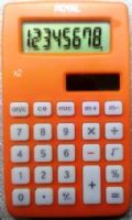 Royal X2 X-small Handheld Calculator, Orange, 8 digit display, Dual power: Solar and battery (AG8 x 1 Button Cell), Auto shut off, Full-function memory, Percent key, Square root key, Dimensions 0.25" x 2.125" x 3.5", UPC 022447164381 (ROYALX2 ROYAL-X2 16438T) 