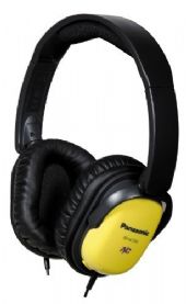 Panasonic RP-HC200-Y Noise Canceling Over-the-Ear Headphones with Travel Pouch - Yellow/Black; 35 Drive Unit (mm); 330 (on) / 32 (off) (ohm/1kHz) Impedance; 94 dB/mW Sensitivity; 1,000 mW (IEC) Max. Input; 8-21 Frequency Response (Hz-kHz); 4.9 ft/1.5 m. Cord Length; 157 g/5.5 oz Weight w/o Cord; No In-Cord Volume; Yes Miniplug (3.5mm); Yes Air Plug Adaptor; Ferrite Magnet Type; Nickel Plug Type (RPHC200Y RP-HC200-Y RP-HC200Y) 