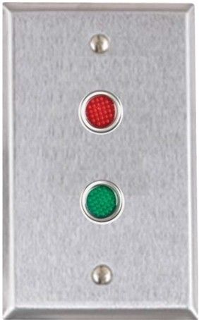 Alarm Controls RPL9 (1/2'LED) Remote Stations (DAT.RP9L(1/2'LED)); Single gang satin stainless steel wallplate; .500 inch diameter red and green leds, operate on 12 or 24 VDC; Led current draw 9 ma. @ 12 VDC, 19 MA. @ 24 VDC; Switch illuminated with 25,000 hour replaceable bulb, operates on 12 or 24 VDC; Rp-9 is available in all standard paint finishes; Plate size is 2.75 W x 4.5 H; Led are available mounted in a verticle position, add suffix V to P/N (RPL9 RP-L9 RPL-9)