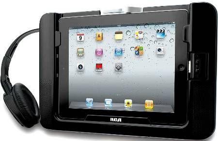 RCA RPD663 Mobile Sound System For iPad, Play and Charges your iPad, Wireless Headphones Included, High-efficiency Stereo Speakers, Clam Mechanism Ensures iPad is Secure, FM Digital Stereo Turner, Headrest Mounting Kit & Remote Included, Car and AC Power Adapters, UPC 062118466307 (RPD-663 RPD 663 RP-D663)