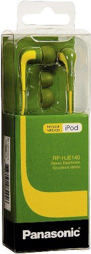 Panasonic RP-HJE140G Stereo L-Shaped Earbud Headphones, Green, 50mW Max Input, Powerful sound with high-efficiency neodymium 9.3mm driver, Easy-fit design for comfort and noise isolation, Comfortable and fashionable, Frequency response 6Hz - 25kHz, Impedence 16 Ohm/1 KHz, Sensitivity 107 dB/mW, 1.2m Cord Length, UPC 885170074774 (RPHJE140G RP HJE140G RP-HJE140-G RP-HJE140)