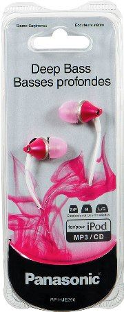 Panasonic RP-HJE290-P Premium In-Ear Stereo Headphones, Pink, 200mW Max Input, Deep Bass Fit Construction, Extended Long Sound Port, Frequency Response 6 Hz-24kHz, Sensitivity 104 dB/mW, Impedance 16 ohm/1KHz, 10.7mm Neodymium Magnet, 3 Pairs of Earpieces (Small, Medium, Large), 1.2m Cord Lenght, UPC 885170077454 (RPHJE290P RPHJE290-P RP-HJE290P RP-HJE290)