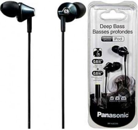 Panasonic RP-HJE295-K Deep Bass Ergo-Fit In Ear Headphones, Black, Deep bass provided by high-powered neodymium magnet and extended long sound port, ErgoFit design for ultimate comfort and fit, 2.0ft./0.6m cord+extension cord 2.0ft./0.6m, Cord slider for tangle-free storage, 3 pairs of soft earpads included (S/M/L), UPC 885170073678 (RPHJE295K RPHJE295-K RP-HJE295K RP-HJE295 RP-HJE295PPK)