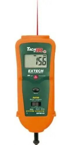 Extech RPM10 Tachometer+IR Thermometer; Built-in IR thermometer with laser measures remote surface temperature on motors and rotating parts; Wide Temperature range of -4 to 600 degrees fahrenheit; Fixed 0.95 emissivity, 6:1 distance to target ratio; Provides wide RPM (photo and contact) and Linear Surface Speed (contact) measurements; UPC: 793950461105 (EXTECHRPM10 EXTECH RPM10 THERMOMETER)