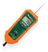 Extech RPM10-NISTL Tachometer+IR Thermometer with Limited NIST Certificate; Wide Temperature range of -4 to 600 degrees fahrenheit; Fixed 0.95 emissivity, 6:1 distance to target ratio; Provides wide RPM (photo and contact) and Linear Surface Speed (contact) measurements; Accurate to 0.05 percent with max resolution of 0.1rpm in either photo or contact mode; UPC: 793950461129 (EXTECHRPM10NISTL EXTECH RPM10-NISTL THERMOMETER) 
