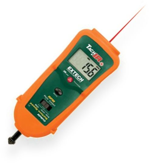 Extech RPM10-NISTL Tachometer+IR Thermometer with Limited NIST Certificate; Wide Temperature range of -4 to 600 degrees fahrenheit; Fixed 0.95 emissivity, 6:1 distance to target ratio; Provides wide RPM (photo and contact) and Linear Surface Speed (contact) measurements; Accurate to 0.05 percent with max resolution of 0.1rpm in either photo or contact mode; UPC: 793950461129 (EXTECHRPM10NISTL EXTECH RPM10-NISTL THERMOMETER)